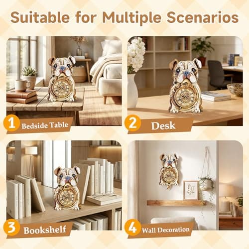 Kosmickiss Wooden Models for Adults to Build-Bulldog Clock with Swinging-3D Wooden Puzzles for Adults-Dog Mom Gifts for Women-DIY Clock Kit - Thumbnail 6