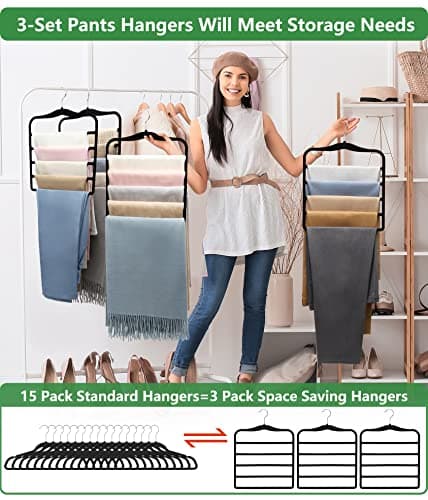 Closet Organizers and Storage,3 Pack Organization and Storage Pants-Hangers-Space-Saving,Velvet Hanger for Dorm Room for College Students Girls Boys Guys Hanging Jean Scarf - Thumbnail 3