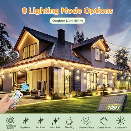 100FT Solar String Lights Outdoor Waterproof with Remote & Timer, LED Shatterproof ST38 Bulbs, USB & Solar Powered Patio Lights for Backyard, Porch, Garden, Wedding Decor, Dusk to Dawn Lighting - Thumbnail 4