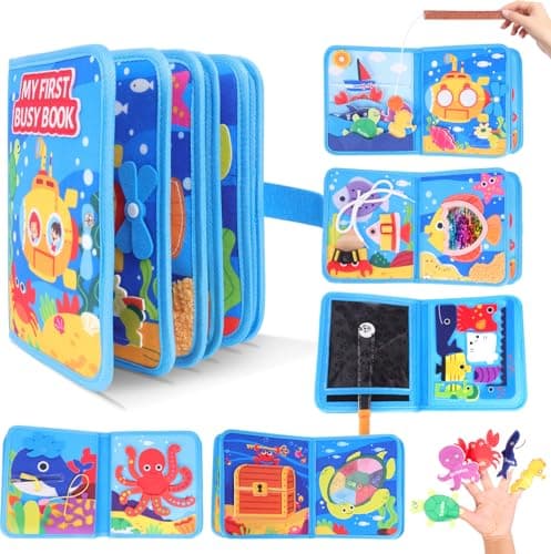 Ocean Busy Book for Toddlers 1-3, Montessori Busy Board Educational Learning Toys for 1 2 3 Years Old Boy Girl Birthday Gifts,Toddler Toy Airplane Travel Essential Sea Animals Activity Books