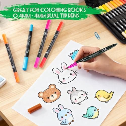 【120 Colors】Adult Coloring Book Markers No Bleed – Dual Felt Tip (Fine & Brush) Art Markers for Teens/Kids – Gel Acrylic Paint Pens Set for Sketching, Drawing, Rock Painting, Journaling, Non Bleeding. - Thumbnail 3