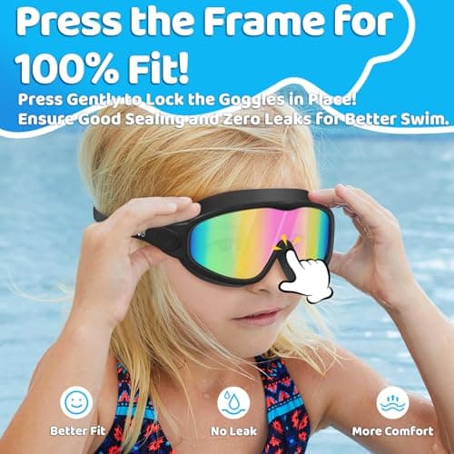 Vvinca Swim Goggles, Kids Goggles with Earplugs& Nose Clip Wide View Anti-Fog/UV Swimming Goggles for Age 3-15 Boys Girls - Thumbnail 3