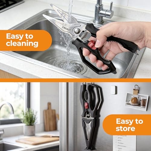 FINENUT Heavy Duty Kitchen Scissors with Peeler Sheath - Spring Loaded Poultry Shears for Chicken, Meat & Fish - Multipurpose Food Scissors with Safety Lock & Non-Slip Handle, Dishwasher Safe - Thumbnail 5