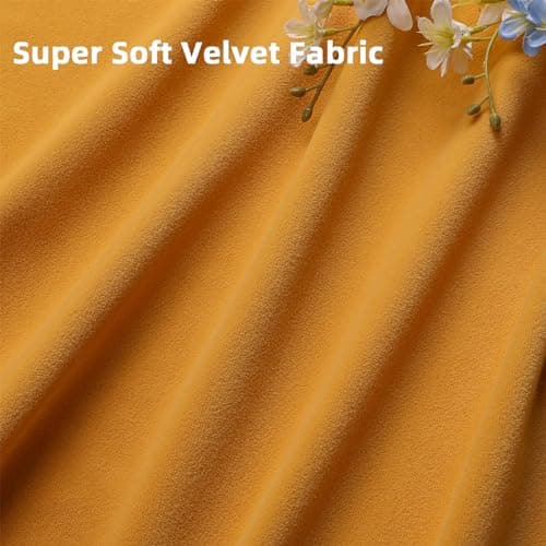 Joydeco Yellow Velvet Curtains 96 inch Length 2 Panels, Luxury Blackout Rod Pocket Thermal Insulated Window Curtains, Super Soft Room Darkening Drapes for Living Dining Room Bedroom,W52 x L96 inches - Thumbnail 5
