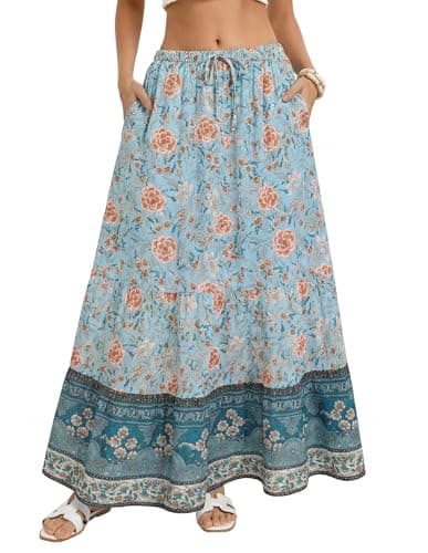 Kate Kasin Womens Green Maxi Long Skirt, Summer Flowy Boho Floral Skirts, Beach Vacation Fashion Outfit 2026 S - Image 1