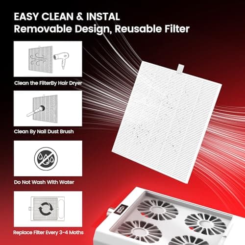 AIKYA Professional Nail Dust Collector - 4000RPM Powerful Vacuum with 10 Speed Settings, Quiet Cordless Extractor for Acrylic Nails, Salon & Home Use-White - Thumbnail 6