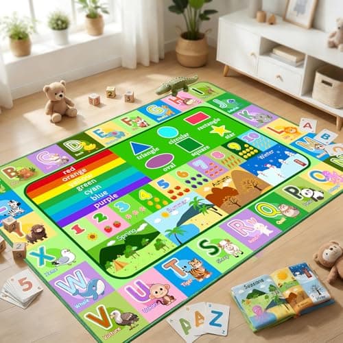 OGPJKEQR Kids Rug for Playroom Bedroom, 2.5x4 Feet Educational ABC Area Rug for Classroom Nursery, Non-Slip Alphabet Learning Carpet with Numbers Animals Seasons Fruits, Green Toddler Floor Mat - Image 1