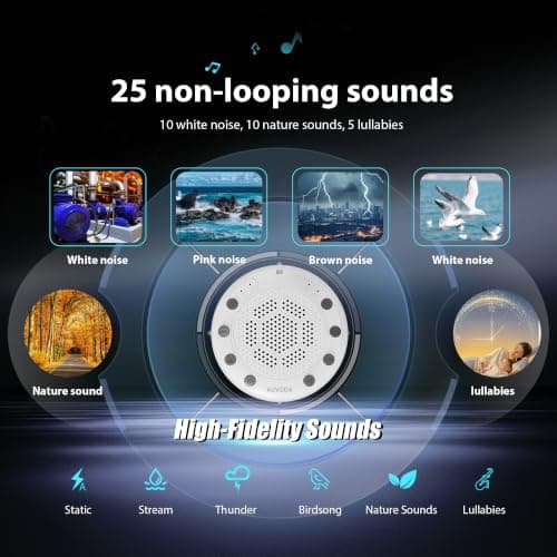 AUVODA S318 White Noise Machine, Portable Sound Machine for Sleep with Bluetooth, 25 Non-Looping Sounds, 11-Color Night Light, Memory & Timer, USB-C Powered, for Baby Kids Adults Home Office Travel - Thumbnail 3