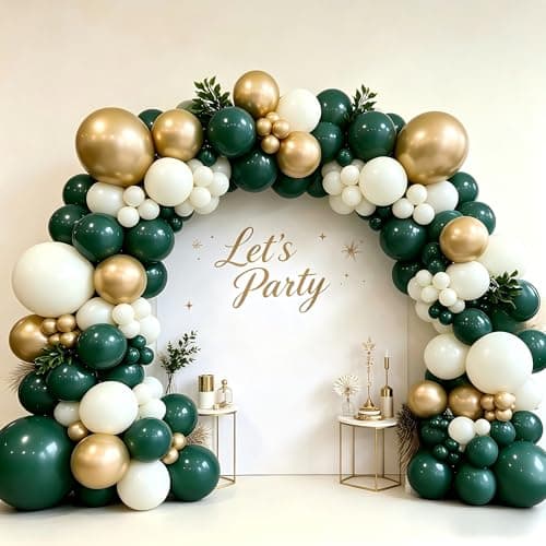 Emerald Green White Gold Balloon Garland Arch Kit, Dark Hunter Forest Green White Metallic Gold Balloons for Wedding Jungle Safari First Communion Birthday Graduation Party Decorations - Image 1