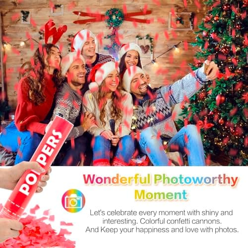 Confetti Cannon 12 Pack Red Biodegradable 12 Inch Party Popper Shooters Bulk for Baby Shower, Wedding, Birthday, Graduation, Party Celebrations - Thumbnail 5