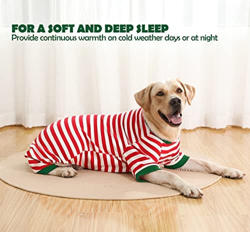 Sychien Dog Christmas Pajamas Extra Large,Red and White Striped Pjs for Boy Girl Dogs,Thermal Warm Cotton Christmas Holiday Jumpsuit for Big Dog,3XL - Thumbnail 4