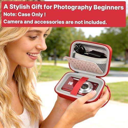 Comecase Hard Camera Case for KODAK PIXPRO FZ55 FZ45, Shockproof Digital Camera Bag with Accessory Mesh Pocket, Small Vlogging Camera Case, Portable Travel Carrying Pouch for All Ages, Red - Thumbnail 6