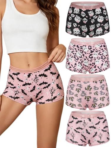 Dircho Women's Gothic Boy Short Panties 4 Pack, Spooky Cute Skull Print Mesh Boxer Briefs for Women - Image 1