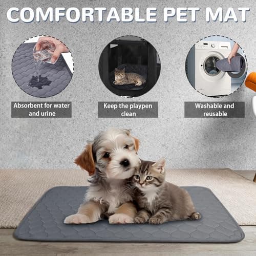Large Dog Cat Playpen Crate with Waterproof Pad,Portable Collapsible Pet Dog Cat Kennel Cage Tent,Suitable for Indoor Outdoor Travel Camping,Water-Resistant Breathable Shade Cover (Grey L) - Thumbnail 3