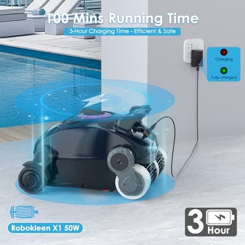 Cordless Robotic Pool Cleaner, Wall Climbing, Lightweight, Extended Battery Life, 8L Large Capacity, Advanced Dual-Motor, X1 Auto Pool Vacuum for Inground & Above Ground Pools Up to 1100 Sq.Ft, Pink - Thumbnail 6