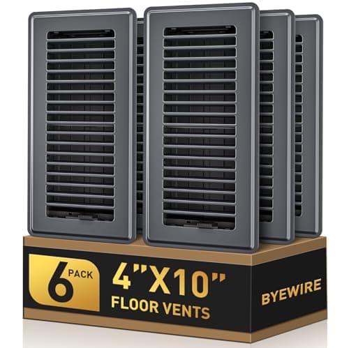 4x10 Floor Register, Floor Vent Covers for Home Floor, Sidewall, Heavy Duty Steel Walkable Floor Grates, Adjustable Air Vent Covers Rust Proof Finish, 4" x 10'' Floor Vent, 6 Pack, Gray