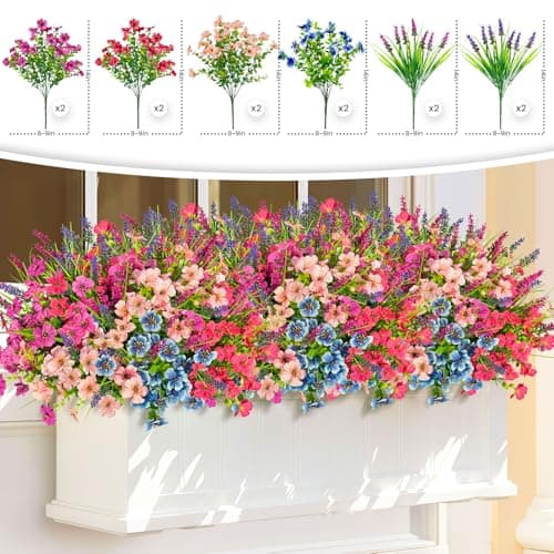 ICX Artificial Flowers for Outdoors Decoration, 12Pcs Fake Plants Violets with Lavender, Hanging Spring Summer Decor UV Resisant Silk Flower for Planter Porch Patio Balcony Yard - Thumbnail 3
