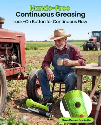 TaskStar Grease Gun with Lock-On Trigger for Effortless Greasing, Cordless Electric Grease Gun Kit, 2 Batteries, 40" Hose & LED Light, 14 oz Capacity for Tractor, Truck & Equipment Maintenance - Thumbnail 3