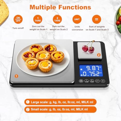 KUAIVO 0.001oz/33lbs Dual Platform Food Kitchen Scales Digital Weight Grams and Ounces, Two Precisions Kitchen Scale for Sourdough Bread, Baking and Cooking with 7 Units Tare, Accumulation Functions - Thumbnail 3