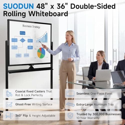 Rolling Whiteboard 48x36, Double Sided Dry Erase Board with Stand, Magnetic Mobile White Board with Wheels for Office & Classroom and Home - Thumbnail 2