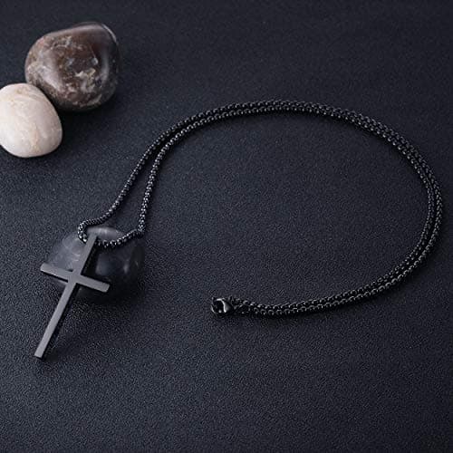Rehoboth Stainless Steel Cross Pendant Necklaces for Men Women Philippians 4:13 Strength Bible Verse Pendant Chain 24 Inch Black - Thumbnail 4