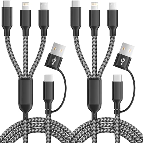 Multi Charging Cable 5 in 1, 2Pack 5FT USB C/A Multi Charger Cable to Type-C/Micro USB Port, Nylon Braided USB C Multiple Charger Cord for All Devices, Universal Phone Charger Cord for Cell Phones