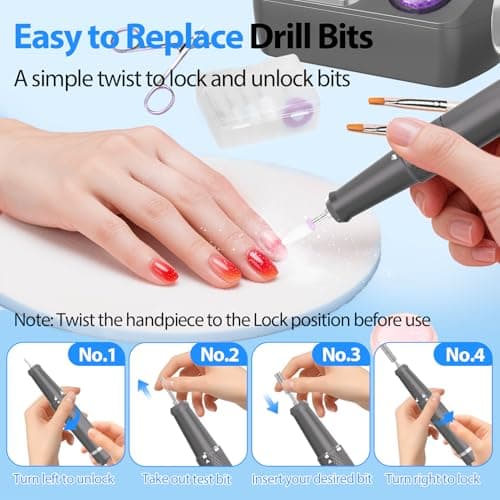 PYVOLA Professional Electric Nail Drill E-File Machine - 45,000 RPM Corded Nail Drills Kit with Low Noise & LED Display for Shaping, Removing & Polishing Acrylic Gel Nails for Salon Home - Thumbnail 4