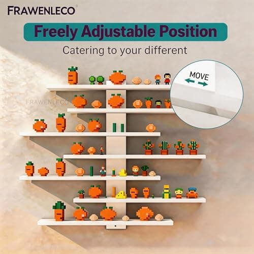 FRAWENLECO No Drill Floating Shelf for Wall, 7-Tier Wall Mounted Organizer, Damage-Free Display Shelf for Collectibles, Figures, Bathroom Kitchen Storage, White - Thumbnail 6