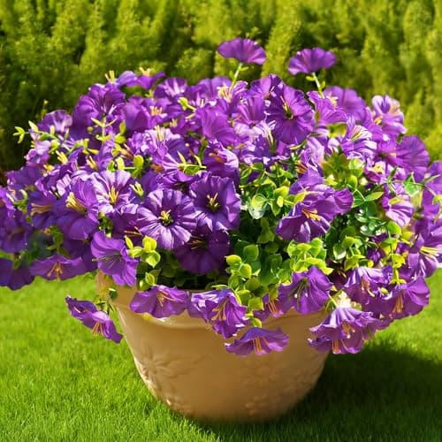 Fanfantoey Artificial Flowers for Outdoor, UV Resistant Fake Plants Outside Decoration, 14 Pcs Realistic Silk Morning Glory Faux Flowers for Porch Patio Gardens Home Decor(Purple) - Image 1