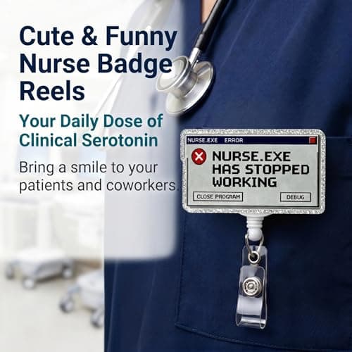 Retractable Badge Reel with Alligator Clip, Heavy Duty, Cute Funny ID Name Tag Holder for Nurses, Doctors, Teachers, and Office (Silver-Nurse.exe) - Thumbnail 2