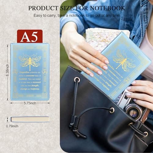 QDWXDEL Dragonfly Gifts for Women,Journal for Women,A5 Hardcover Leather Journal - 200 Pages Premium Paper Notebook, Journal Notebook for School, Work (Dragonfly Sky Blue) - Thumbnail 2