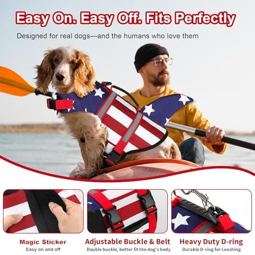 Dogcheer Dog Life Jacket Shark, American Flag Dog Life Vest with Reflective Stripes & Rescue Handle, Adjustable High Buoyancy Puppy Swim Float Vest for Small Medium Large Dogs - USA Flag, XS - Thumbnail 4