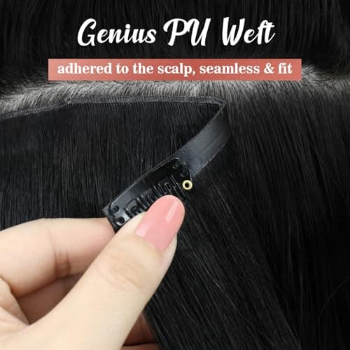 Ve Sunny Seamless Clip in Hair Extensions Human Hair for Black Women 18 inch Real Hair Extensions Clip in Human Hair Genius Weft Extensions Natural Hair 7pcs 120g - Thumbnail 5
