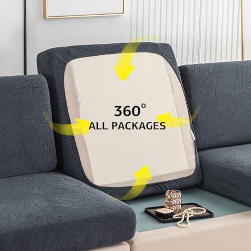 UWWGKK Stretch Couch Cover for Sectional Sofa - Multiple Patterns & Colors,Sofa Cover Design for L-Shaped Couches,Dark Grey Bjy Small Single Seat(1 Pcs) - Thumbnail 2