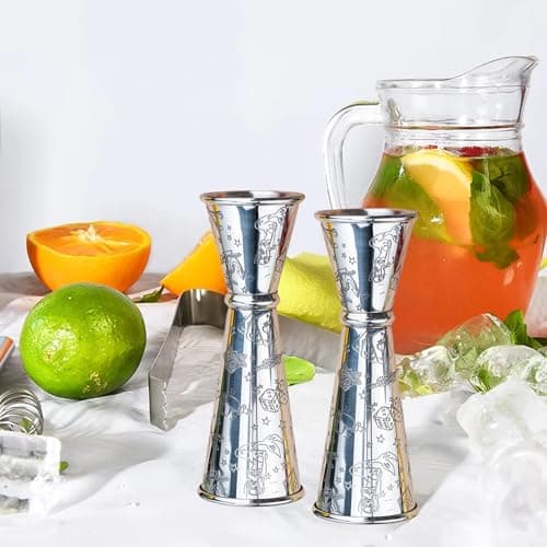 Jigger for Bartending, Cocktail Jigger 2 oz 1 oz with Measurements Inside, 304 Stainless Steel Jigger, bar Accessories, Cocktail Measuring Cup, Silver, Etched - Thumbnail 4