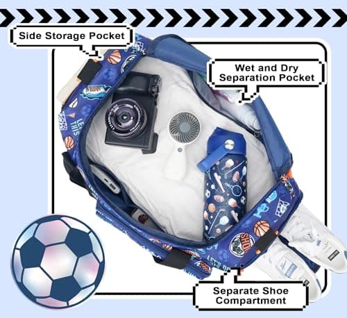 WOOMADA Travel Duffle, Weekend Bag with Wet Pocket & Trolley Sleeve, Gym Dance Bag With Shoe Compartment(Football) - Thumbnail 3