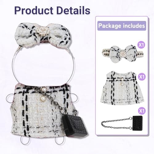 Designer Handcrafted Doll Clothes Set, Outfits and Accessories for 15-17cm Dolls, Elegant Knit Tweed Dress 3-Piece Set Vintage Style Clothes with Dress & Hat, Doll Not Included - Thumbnail 4