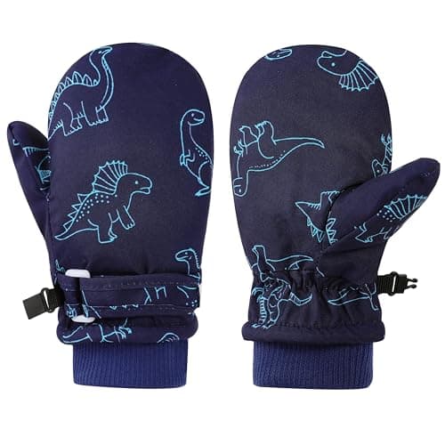 Urban Virgin Toddler Winter Gloves Kids Waterproof Snow Mittens Baby Mittens Boys And Girls Cuffed Snow Gloves C-NavyblueDino M(3T-5T) - Image 1