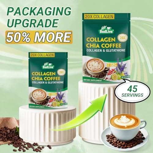 20X Collagen Chia Coffee, 11 in 1 Coffee Mix with Collagen & Chia Seeds, Goji Berry, Supports Hair, Skin & Nails, Sugar Free, Vegan, 45 Servings (9.8Ounce (Pack of 2) - Thumbnail 3