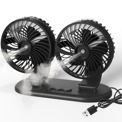 XKV Car Fan 5V Portable Auto Cooling Misting Fan Dual Head Rotatable USB Vehicle Fans 2 Speeds Strong Wind Electric Air Circulation Fans for Car Dashboard Truck SUV Sedan RV Van Boat Golf Cart - Image 1