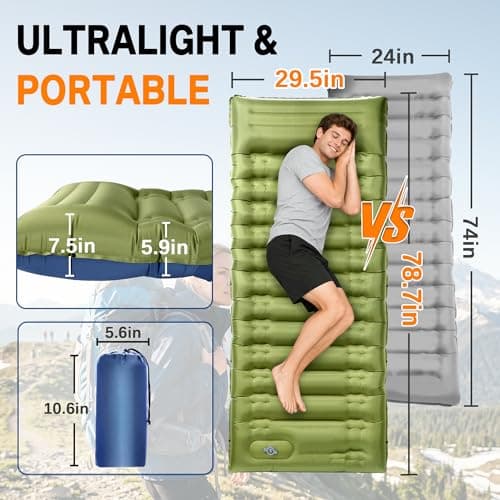 NINTYNINE Camping Sleeping Pad, 5.9" Extra-Thick Reinforced Camping Mat with Built-in Pillow & Foot Pump, Ultralight Compact Inflating Camping Air Mattress for Backpacking Hiking Travel Tent Beach - Thumbnail 3