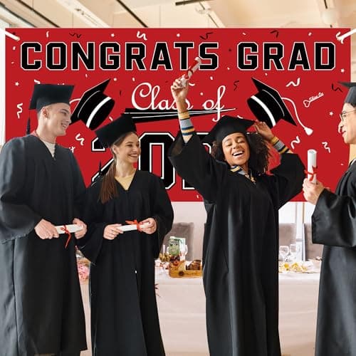 Graduation Decorations 2025 - Red Polyester Graduation Backdrop - Graduation Party Decorations - Congrats Grad Banner - Graduation Decorations Class of 2025,Graduation Party Favors Supplies Yard Sign - Thumbnail 3