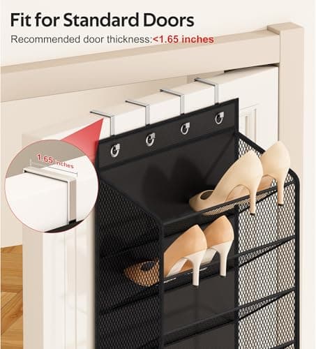 Soarine 12 Tier Over the Door Shoe Organizer for Closet, Holds 24 Pairs Hanging Shoe Rack for Door with Mesh Pockets, Narrow Shoe Holder Hanger for Sneakers, Boots (Black) - Thumbnail 6