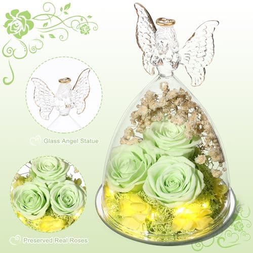 Tiaronics Mothers Day Rose Gifts for Women Preserved Flowers in Glass Angel Forever Flowers Gifts Eternal Roses Gifts for Grandma, Green - Thumbnail 3