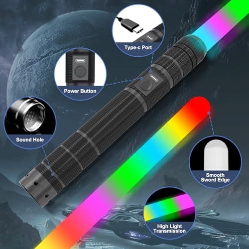 JOINBO Light Up Swords Saber for Kids and Adults,Boys Metal Hilt Sword Toys for Halloween Dress Up Party, Xmas Present,Galaxy War Fighters and Warriors-Black - Thumbnail 3