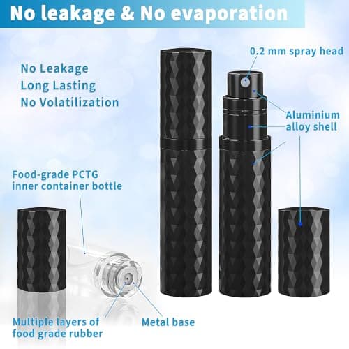 Qavhun Travel Perfume Atomizer Bottle Refillable - 5ml Leakproof Fragrances Perfume Atomizer, Portable Perfume Sprayer, Perfume Refillable Bottle for Traveling (Black) - Thumbnail 3