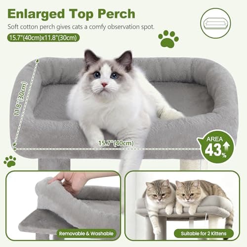 Small Cat Tree Tower for Indoor Cats, 40 In Medium Multi-Level Compact Cat House Bed with 2 Condo, Large Platform Perch, Sisal Scratching Post, Hammock, Cat Climbing Stand for Kitty kitten(Light Grey) - Thumbnail 3