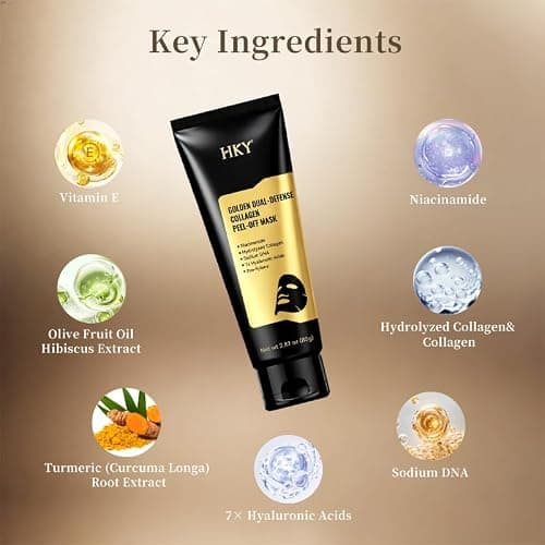 HKY Gold Dual-Anti Collagen Peel Off Face Mask, 7x Hyaluronic Acid Wrapping Mask with PDRN & Pro-Xylane, Anti-Aging Firming & Brightening Overnight Mask for Women Men, Korean Glass Skin Care, (80ml) - Thumbnail 2