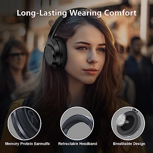 Wireless Headphones Over Ear, 70H Playtime Headphone Wireless Bluetooth 5.1,3EQ Modes & HiFi Stereo Bluetooth Headset with Deep Bass, Foldable Lightweight Headphones with Microphone for Travel/Work - Thumbnail 3
