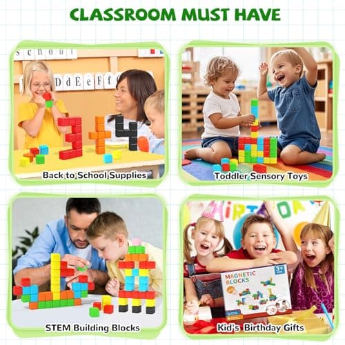 Hiwawind 40pcs Magnetic Blocks -Ideal Gifts for 3 4 5 6 Year Old,STEM Learning Toys for 3-5 Year Old Boys & Girls, Safe & Strong Building Blocks with ASMR Sounds,Classroom Must Haves - Thumbnail 6